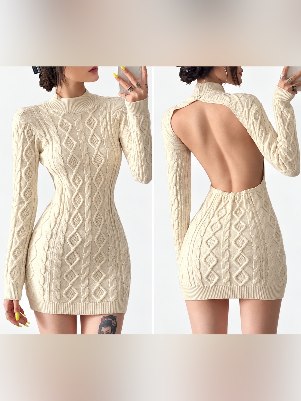 Sweater Weather 🍁 NWOT✨ Gorgeous Open Back Cream Cable-Knit Sweater Dress ✨